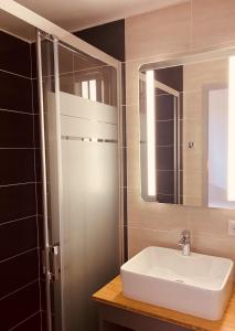 y baño con lavabo y espejo. en Domaine Agerria, en Mauléon-Licharre