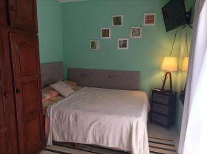 a bedroom with a bed and a green wall at Rinacasaquinchoypile in Paraná