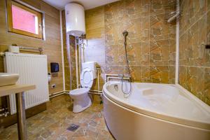 a bathroom with a tub and a toilet and a sink at Zlatibor Brvnara Mir in Zlatibor