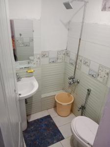 uma casa de banho com um lavatório, um WC e um chuveiro em Doha Guest House 