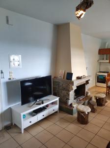 a living room with a tv and a fireplace at Anatolika Stamatis Paradise in Dhémbla