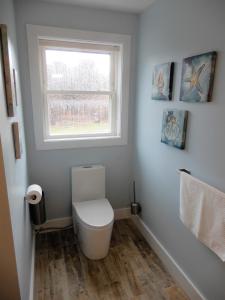 a bathroom with a toilet and a window at The Loft in Lyndeborough