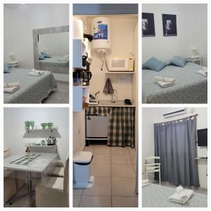 een collage van vier foto's van een slaapkamer en een badkamer bij DEPARTAMENTO A&F II ALQUILER TEMPORARIO in San Fernando del Valle de Catamarca