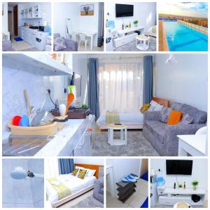 a collage of different pictures of a living room at LaMeg Furnished Studio in Coral Bells Apartment in Kiambu