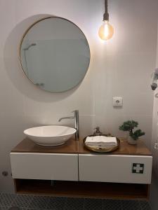 een badkamer met een wastafel en een spiegel bij Barros' House in Chaves
