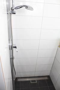 a shower with a shower head in a bathroom at Marstall Apartmenthaus Kassel in Kassel