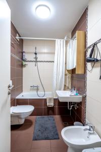 een badkamer met een wastafel, een bad en een toilet bij Luxurious apartment in the heart of Zagreb in Zagreb