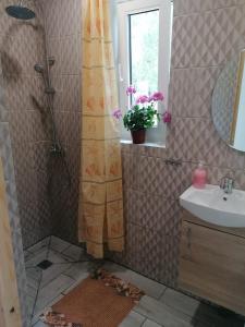 a bathroom with a shower and a sink at Apartamenti pie Lienes in Gardene