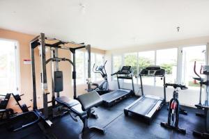 un gimnasio con bicicletas y máquinas de correr en una habitación en Oceania Apartments at Arecibo 681 Ocean Drive, en Arecibo