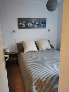 een bed in een kleine kamer met een bed sidx sidx sidx bij Beau T3 place parking, vue dégagée proche centre in Luchon
