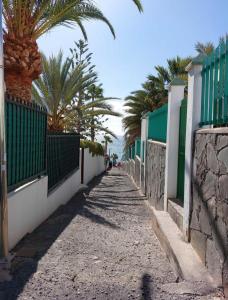 una calle con palmeras al lado de un edificio en Apartamento Nuevo en Playa del Águila Maspalomas, en San Bartolomé