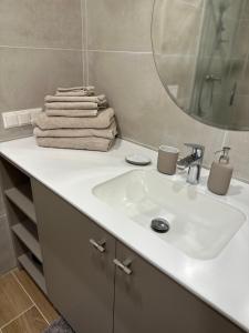 Ванна кімната в Naujai įrengti pušyno apartamentai - bekontaktis įėjimas
