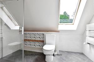 a bathroom with a toilet and a window at Królikówka in Stronie Śląskie