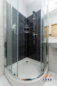Kúpeľňa v ubytovaní LABA Kołobrzeg Apartamenty BURSZTYNOWE z miejscami postojowymi