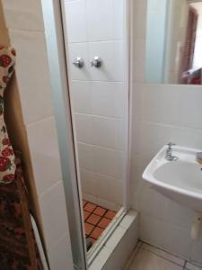 ein kleines Badezimmer mit Dusche und Waschbecken in der Unterkunft Mariena Glen apartment 34- 3 bedroom beach house in Southbroom