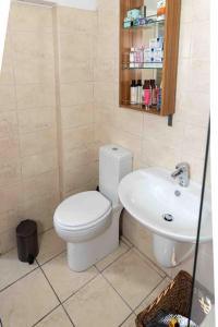 a bathroom with a toilet and a sink at Beautiful home perfect for families&professionals in Nantwich