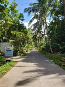 une route bordée de palmiers dans l'établissement Camiguin Lanzones Resort, à Mambajao
