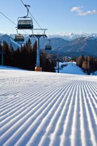 eine schneebedeckte Skipiste mit Skilift in der Unterkunft Haus Lagma Studio in Železniki