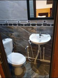 een badkamer met een toilet en een wastafel bij Hotel de la Poste in Kasbah