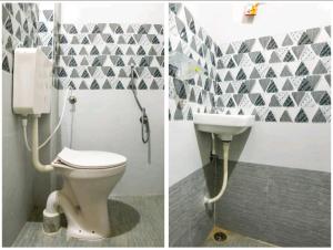 2 fotos de un baño con aseo y lavabo en Nandas Grand, en Nellore