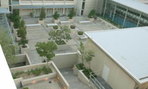 an overhead view of a courtyard with trees and a building at The Quadrant, G505 in Cape Town