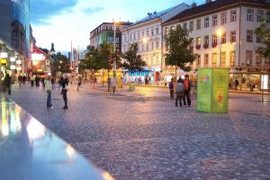 grupa ludzi spacerujących po ulicy miejskiej w obiekcie Harmony Residence One WITH JACUZZI w Pradze