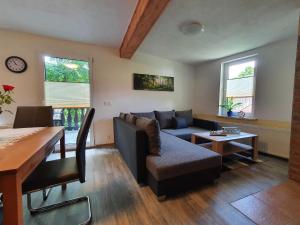 ein Wohnzimmer mit Sofa und Tisch in der Unterkunft Haus Sonja in Tanne