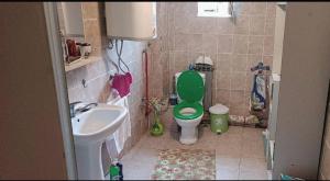 a bathroom with a green toilet and a sink at Happy Home in Starčevo