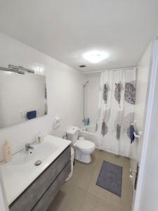 安蒂瓜海岸的住宿－Apartamento Lily - FuerteventuraBay，白色的浴室设有卫生间和水槽。
