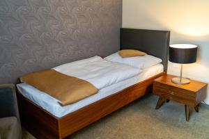Postel nebo postele na pokoji v ubytování Hotel Větruše