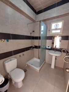 a bathroom with a toilet and a sink at Dahab Beach Lodge in Dahab