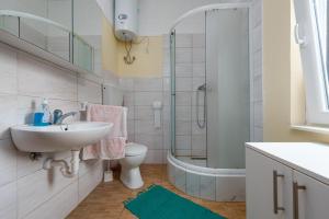 łazienka z umywalką, toaletą i prysznicem w obiekcie APARTMANI ZLATA w mieście Vir