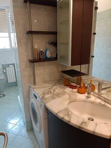 a bathroom with a sink and a washing machine at BOLOGNA QUARTIERE SAVENA - APPARTAMENTO DI STEFANO in Bologna