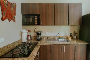 a small kitchen with a sink and a stove at Oasis Diverse Adult Retreat in Quepos