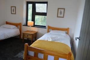 1 dormitorio con 2 camas y ventana en 8 Jarn Court, en Oxford
