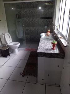 a bathroom with a toilet and a sink at Ponta negra casa e chalé in Ponta Negra