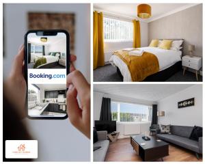 a person taking a picture of a bedroom and a hotel room at Spacious 3 bedroom house with wifi and car parking By Hinkley Homes Short Lets & Serviced Accommodation in Waterloo