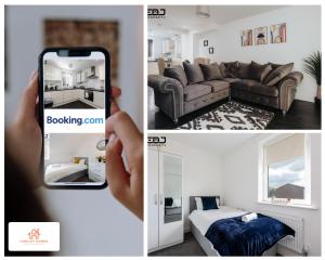una persona que toma una foto de una sala de estar en 5 Beds - Free Gated Parking - City Centre - By Hinkley Homes Short Lets & Serviced Accommodation, en Liverpool