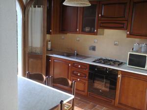 サン・ジミニャーノにあるappartamento Ciocciのキッチン(木製キャビネット、コンロ付)