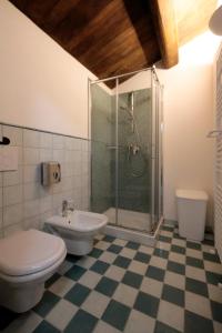 a bathroom with a shower and a toilet and a sink at Agriturismo Terrazza sul Parco in Bagno di Romagna