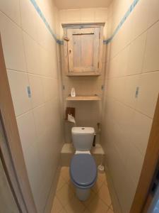 a small bathroom with a toilet and a cabinet at Pokoje Bora-Komorowskiego in Warsaw