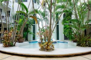 un cortile con palme in un edificio di Royal Palms by BVR a Playa del Carmen