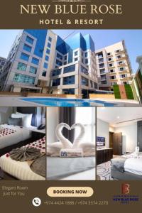 a collage of three pictures of a hotel and resort at New Blue Rose Hotel in Doha