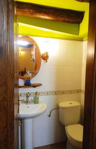 a bathroom with a toilet and a sink and a mirror at Casa La Tornagua in Biescas