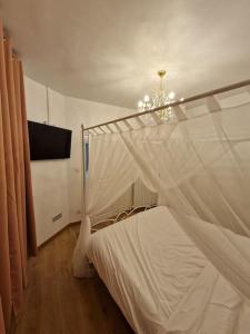 una camera con letto e zanzariera di Maison Chic avec jacuzzi. UrbanSpa60 a Nogent-sur-Oise