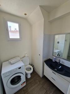een badkamer met een wasmachine en een wastafel bij Plein centre Appartement climatisé et spacieux avec grande terrasse sur le toit à Nice in Nice
