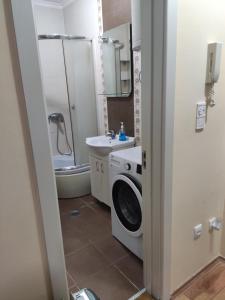 a bathroom with a washing machine and a sink at Vidikovac 4 in Belgrade