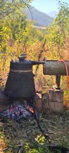 a large bell sitting on top of a fire at Papi Aygi in Alaverdi