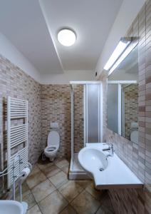 a bathroom with a sink and a toilet and a mirror at Residence Dolcemare in San Benedetto del Tronto