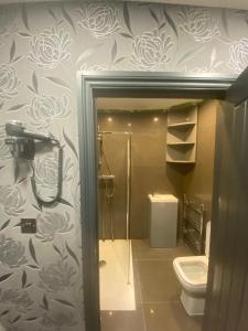 un baño con ducha y WC en Mannbuilding, en Londres 31 fotos más